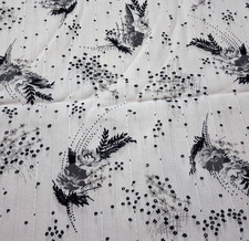 3 1/3 yd x 58" w Polyester Fabric White w/Gray Black Floral Thin Textured Lines