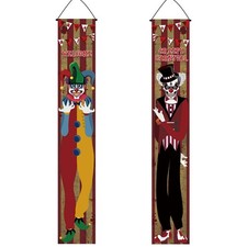 2 Pcs Halloween Carnival Decorations Creepy Clown Porch Banner
