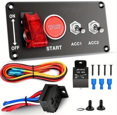 Push Start Ignition Switch Kit Engine Start Button w/ Relay Harness