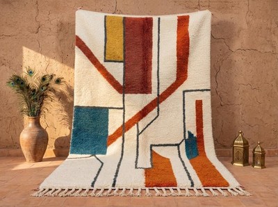 Colorful Abstract Moroccan Rug, Handmade Azilal rugs for Living Room, Berber