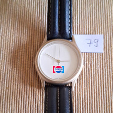 Pepsi Werbeuhr Armbanduhr mit Pepsi-Logo silberfarbenes Geh&auml;use Lederband
