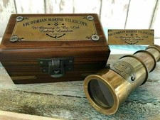 6 Inch Antique Brass Spyglass Telescope with Wooden Box Nautical Decor