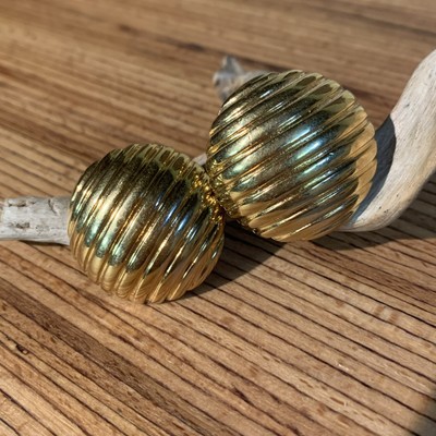 Monet Large BIG Earrings Gold Tone Vintage Dome with Stripe texture Signed Mod
