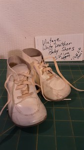 Vintage White Leather Childs Kids Shoes Leather Shoe 5.25"  Long Approximately 
