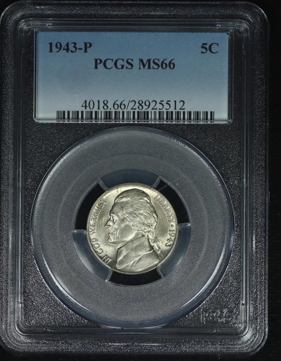 PCGS Certified MS 66 Graded 1943 Year US Jefferson Nickels (1938
