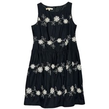 Evan Picone 100% Cotton Sleeveless Dress Embroidered Black White 16