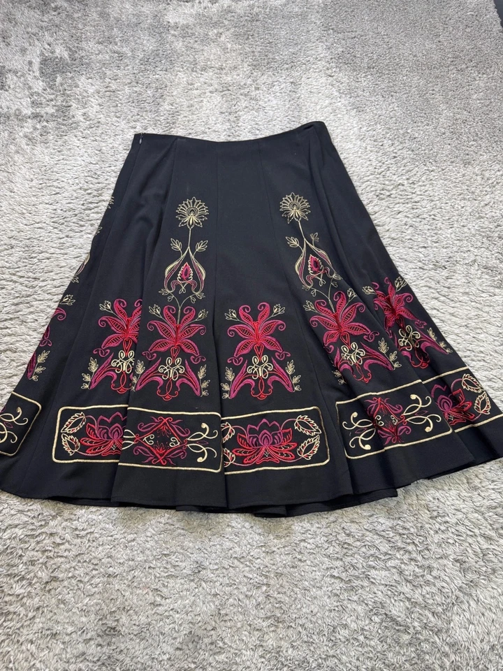 Sunny Leigh Skirt Women 12 Belle Russe Black Floral Embroidered Flared A-Line - Image 2 of 4