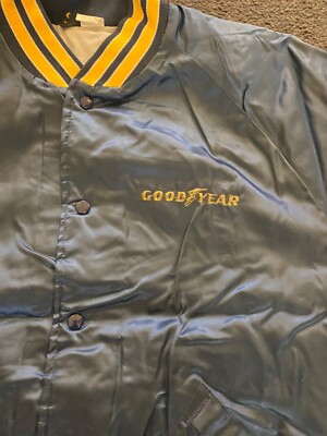 Vintage Goodyear Racing Apparel Navy Blue Snap Button Jacket Sz XL