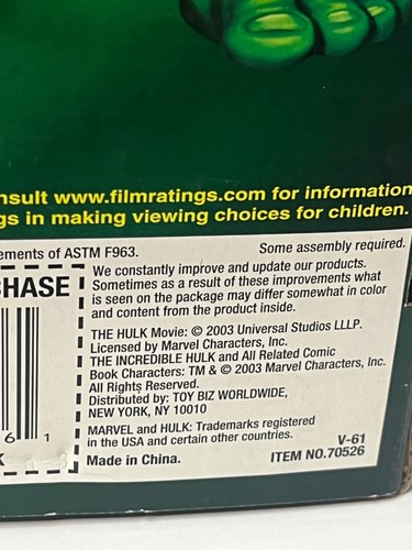 2003 Toy Biz Hulk 13” 33cm poseable Raging HULK sealed in box Real cloth pants - Picture 11 of 11