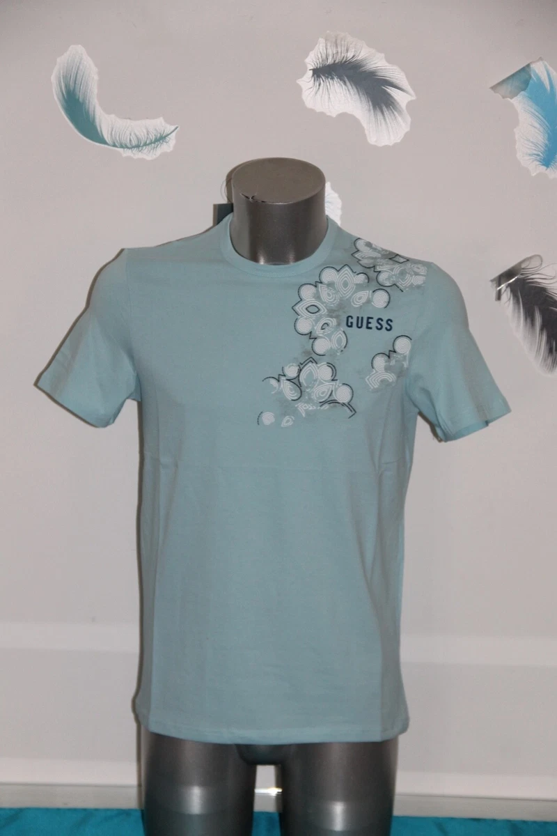 Carino T Shirt Maniche Corte Azzurro Cielo GUESS Beachwear Uomo