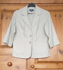 New Isle At Ewm Elegant Beige Linen Blend Tailored Fitted Jacket Blazer. Size 12