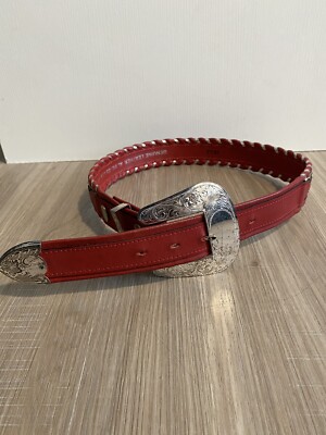 Circle Y Beaded Red Leather Belt Size Medium Circle Y Beaded Red Leather Belt Size Medium main image 3