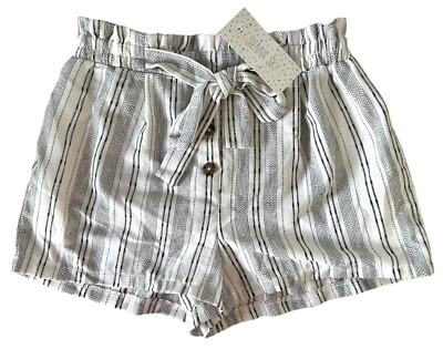 SIENNA SKY Junior's High Waisted Paperbag Shorts Pull-On Striped Front Tie Sz M