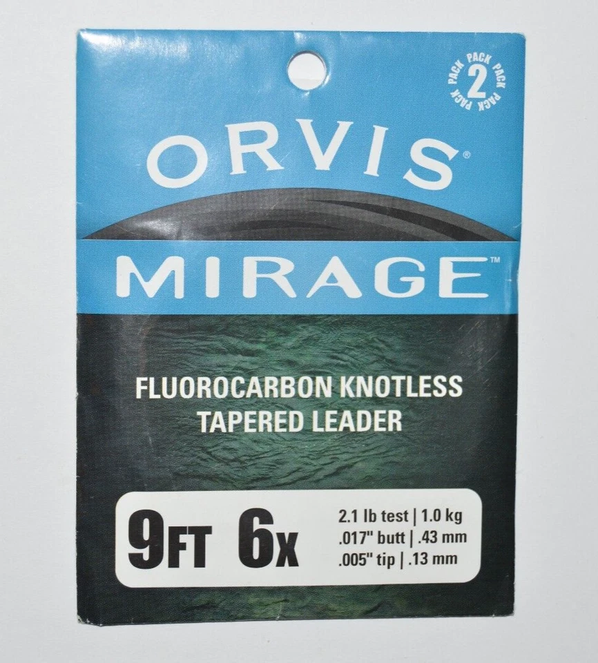 3 paquetes Orvis Mirage fluorocarbono sin nudos líderes cónicos 9 pies 6x 2,1 lb trucha Foto 2 de 3
