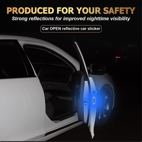 4PCS Blue Car Door Open Warning Reflective Stickers Night Safety Luminous Decals - Picture 7 of 10
