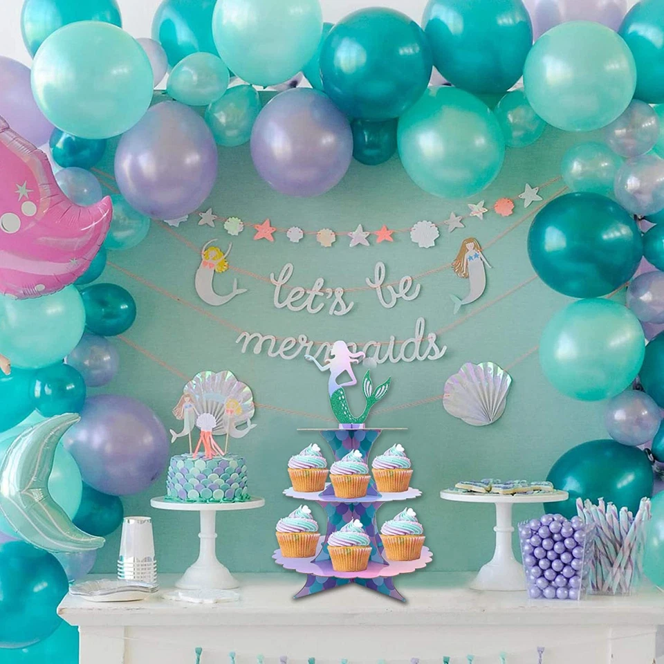 Soporte para cupcakes y envoltorios para pasteles de sirena de baby shower suministros para fiestas de cumpleaños Foto 2 de 4