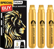 3 Pcs Gold Jumbo Permanent Markers: 15mm Wide Tip Thick Acrylic Paint Pen Large 