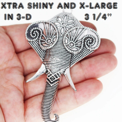 Big ELEPHANT HEAD in 3D Pendant on DIAMOND Cut 925 Silver 28'' Necklace Men Women