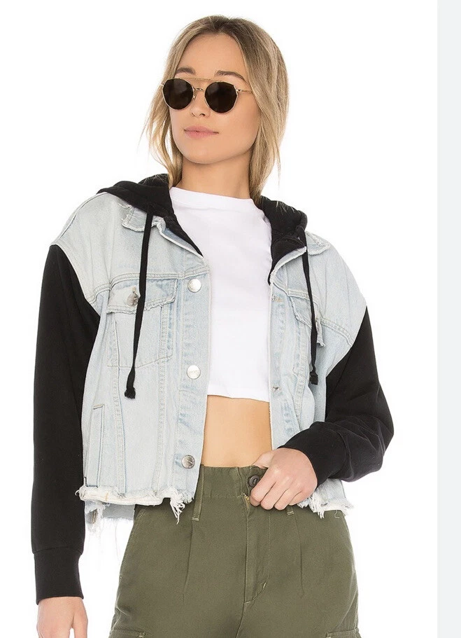 Current Elliott Celyn Raw Edge Denim Hoodie Jacket Women's Size 2 Or Medium  M | eBay