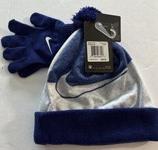 Nike Girls 2 Piece Blue Hat And Glove Set One Size Youth Brand New   