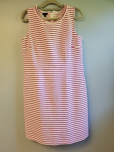 Talbots Womens 12 White Pink Stripes Braided Neck Sleeveless Ottoman Shift Dress - 第 1/7 張圖片