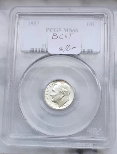 1957 10c Roosevelt Dime PCGS MS66 Toned Spot On Hair