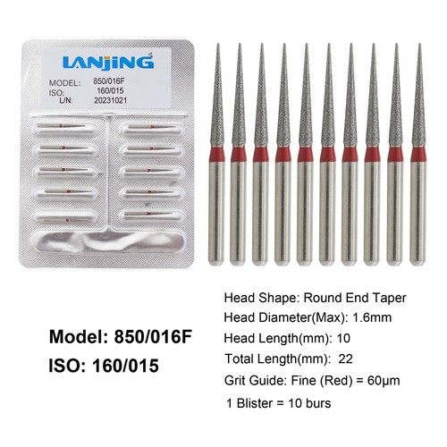 10pc/pk Dental FG Diamond Burs Round Long Round End Taper Diamond Bur 850 855 - Picture 8 of 57