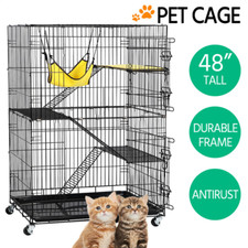 48" Rolling Metal Cat Kitten Cage Pet Playpen Indoor Outdoor w/ Hammock Wheels