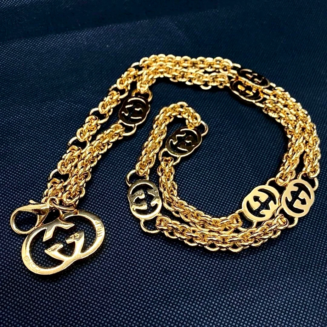 Collana lunga vintage originale vecchia GUCCI catena oro cintura logo GG marca lunghezza 33 5 in