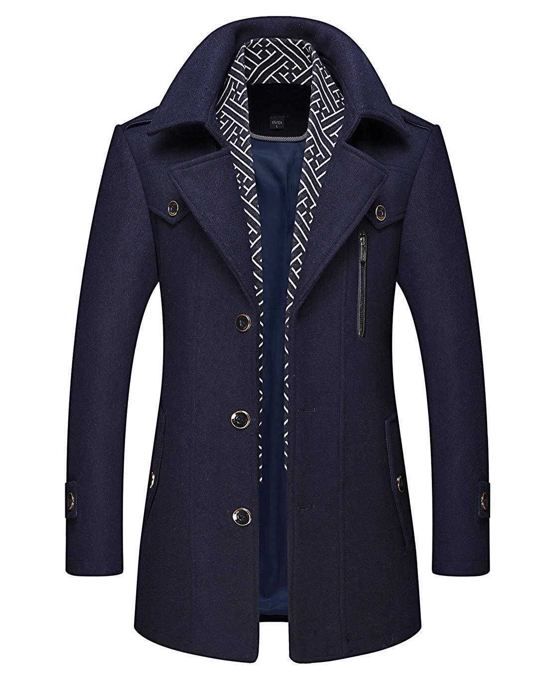 Men's Stylish Scarf Single Breasted Wool Walker Coat Thick Winter Jacket 6 Color