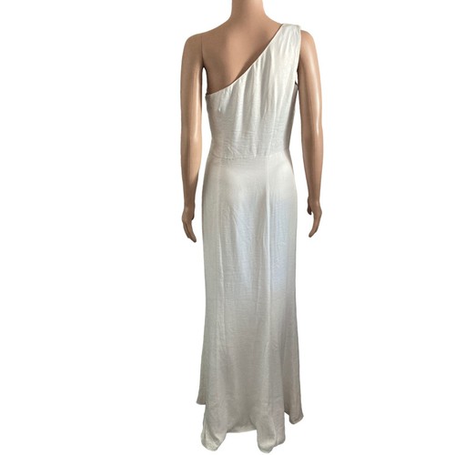 Chi Chi London Dress Womens Size 6 One Shoulder White Satin Chiffon Front Slit - Picture 2 of 12