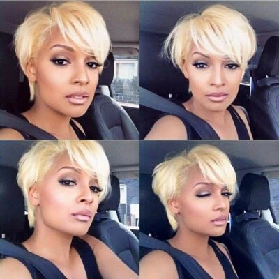 Pixie Cut Hairstyle Short 613 Honey Blonde Human Hair Wig Full Bang 150% Density