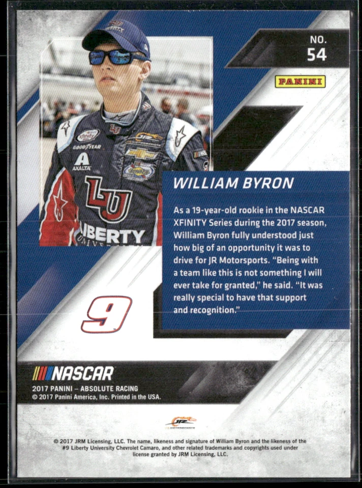 William Byron Signed 2017 Absolute RC IP Auto #54 - Image 2 of 2