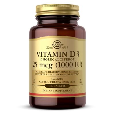 Solgar Vitamin D3 Cholecalciferol 25 mcg 1000 IU 180 Tablets