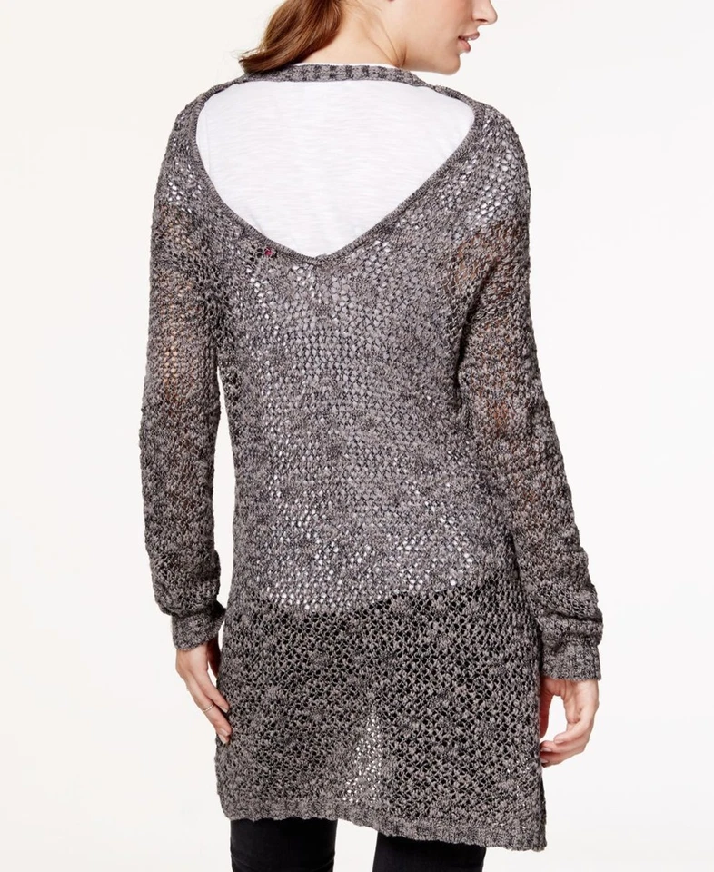 Material Girl Gray Cut-Out Back Open Knit Cardigan Sweater Junior's Ladies Small Foto 3 de 4