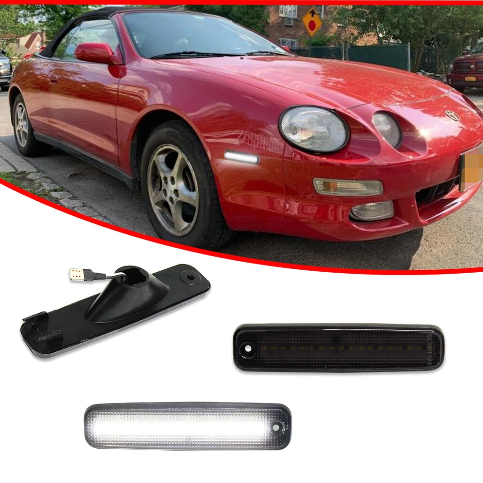 Black Lens White LED Front Side Marker Parking Lamps Kit For 94-99 Toyota Celica - Image 2 of 4