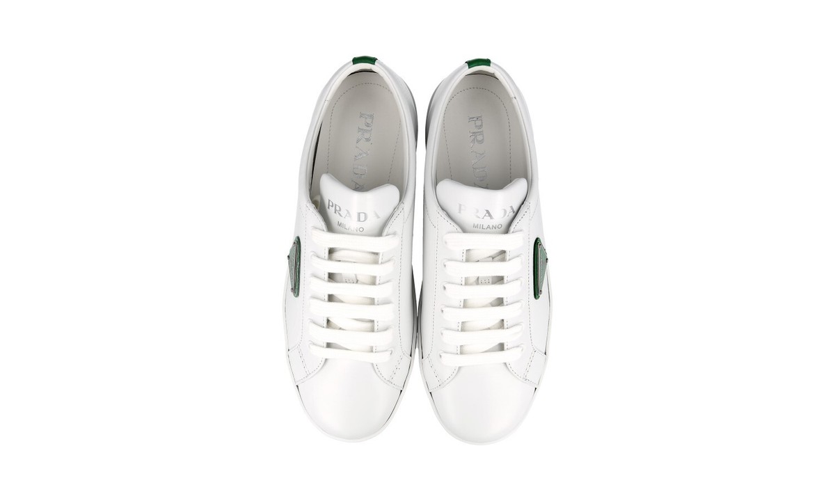 PRADA SNEAKERS SHOES 1E941M WHITE LEATHER W GREEN LOGO NEW PRADA SNEAKERS SHOES 1E941M WHITE LEATHER W GREEN LOGO NEW