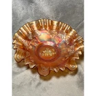 Vintage Carnival Glass Ruffled Floral Bowl Marigold Iridescent Depression Art