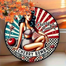 Vintage Cherry Bomb Round Aluminum Sign - 7.8x7.8 Inch Retro Metal Wall Art with