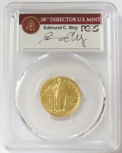 2016 W GOLD MOY SIGNED STANDING LIBERTY 25C CENTENNIAL 1/4oz PCGS SP 70