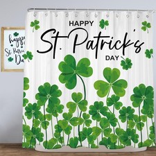 St Patricks Day Shower Curtain, 72"X72" Shamrock Shower Curtain with Hooks fo...