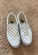 Classic Womens Size 7.5, Mens Size 6 Slip-On Blue White Checkerboard Vans
