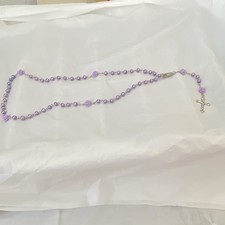 Purple  Beaded Rosary Necklace with Crucifix Cross Pendant