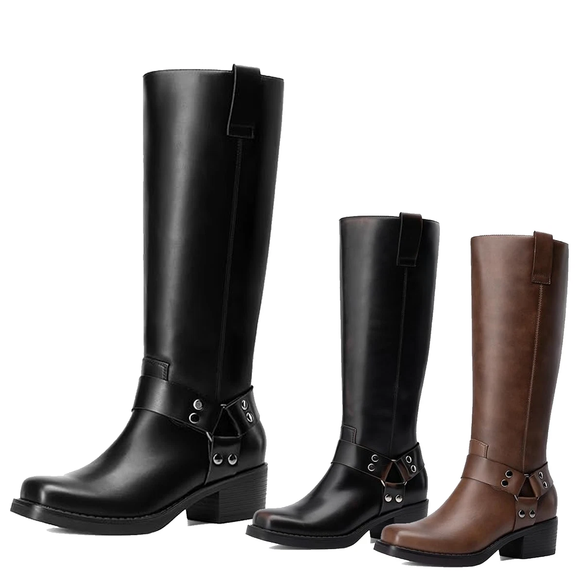 Botas Sobre La Rodilla Para Mujer – Botines Elásticos Con Tacón Bloque De 7.5 Cm, Material Sintético