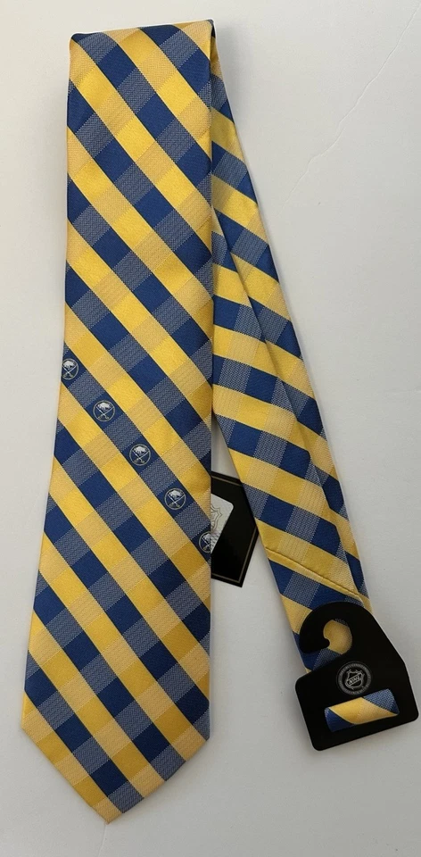 NWT Buffalo Sabres Woven Poly Check Tie Yellow/Blue NHL - Image 2 of 4