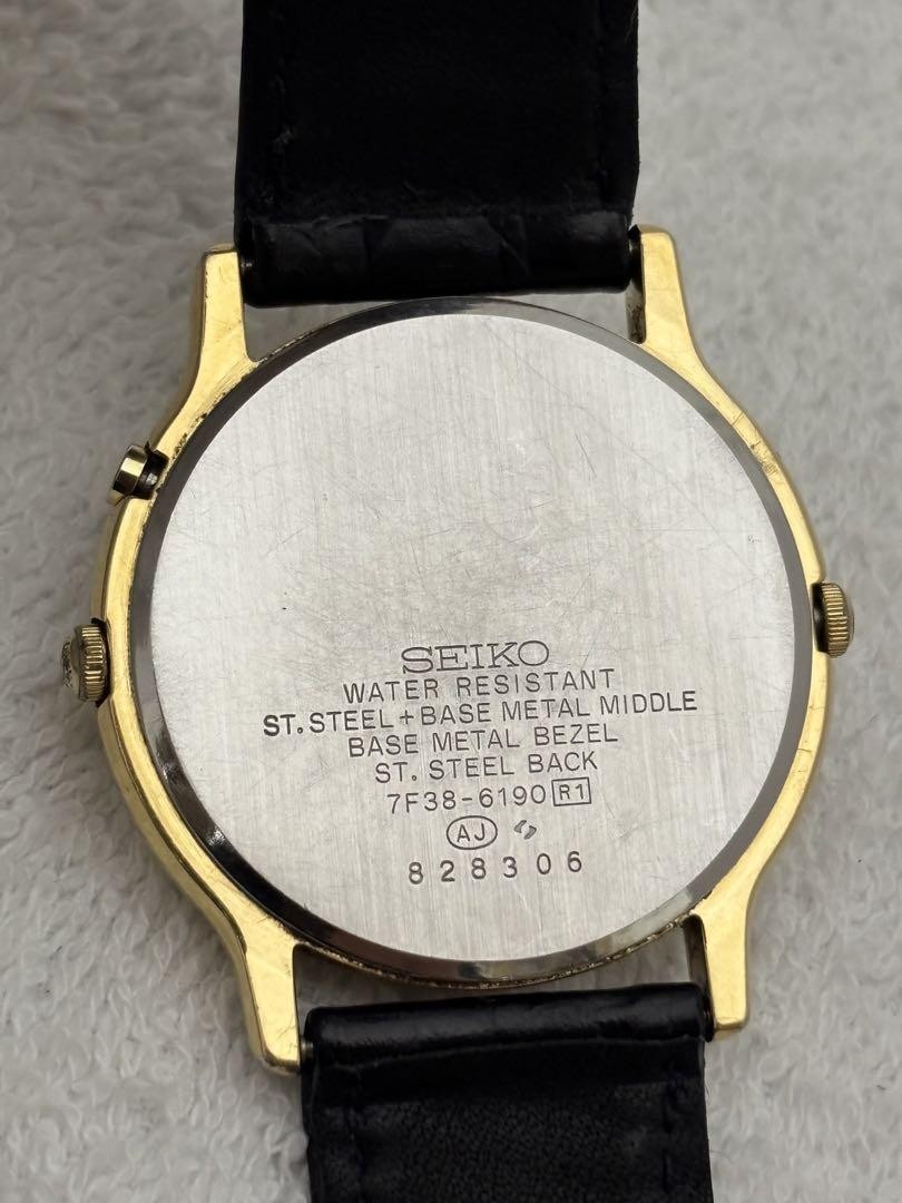 Seiko Moon Phase Quartz Watch 33mm Men's 7F38-6190 White Dial Used