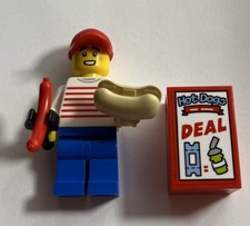 Lego Minifigure - Retro Food Truck Hot Dog Vendor with Sign, Item twn493