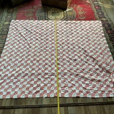 VINTAGE Red White Patchwork Quilt 88x81 Top Gingham Checker Handmade Farmhouse