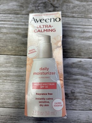 Aveeno ultra calming moisturize SPF Mineral Sunscreen Fragrance Free 2.3 oz READ
