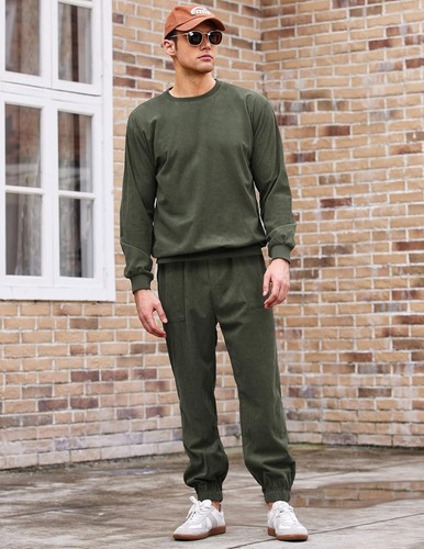 COOFANDY Men's Tracksuit 2 Piece Sweatsuit Set Long Sleeve Small, Army Green - Picture 4 of 5